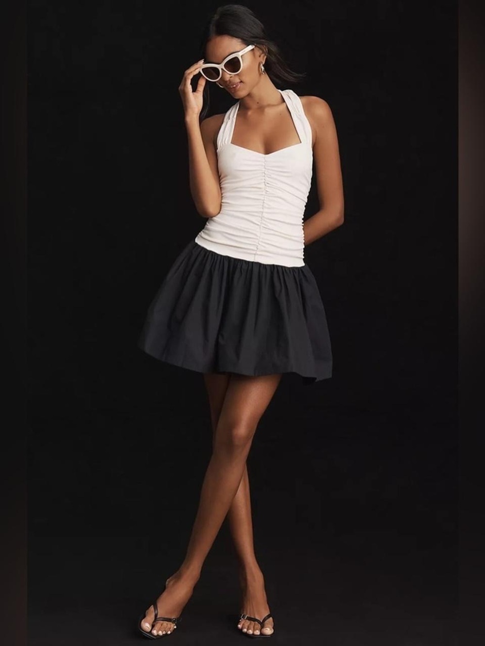 Anthropologie Maeve Mini Dress Off White Black Dress Size XL